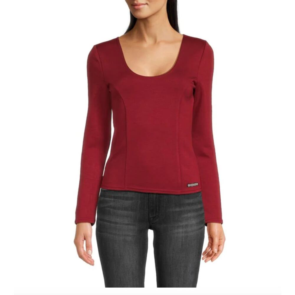 Hudson Jeans Long Sleeve Scoop Neck Top Women's Medium Red